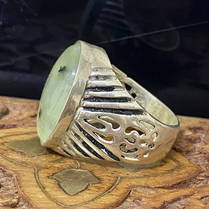 Natural Clear Prehnite Gemstone Ring 925 Sterling Silver Handmade Vintage Men's Jewelry Genuine Gemstone Ring Gift for Him