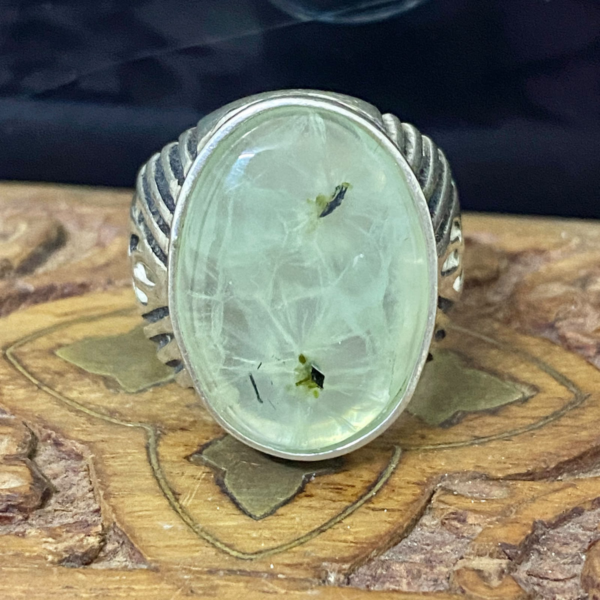 Natural Clear Prehnite Gemstone Ring 925 Sterling Silver Handmade Vintage Men's Jewelry Genuine Gemstone Ring Gift for Him