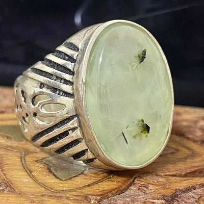 Natural Clear Prehnite Gemstone Ring 925 Sterling Silver Handmade Vintage Men's Jewelry Genuine Gemstone Ring Gift for Him