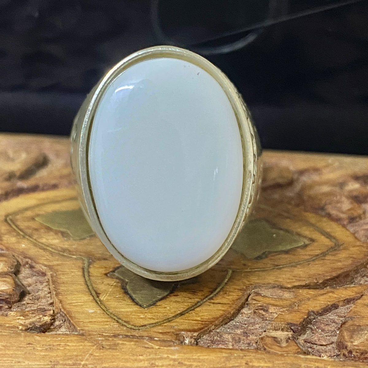 925 Sterling Silver Mens Ring Natural Yemeni white big Agate Aqeeq gift for him