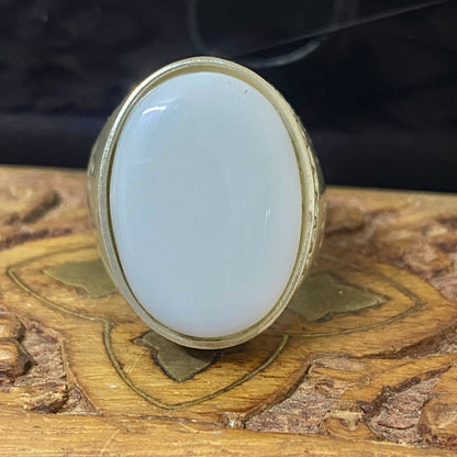 925 Sterling Silver Mens Ring Natural Yemeni white big Agate Aqeeq gift for him