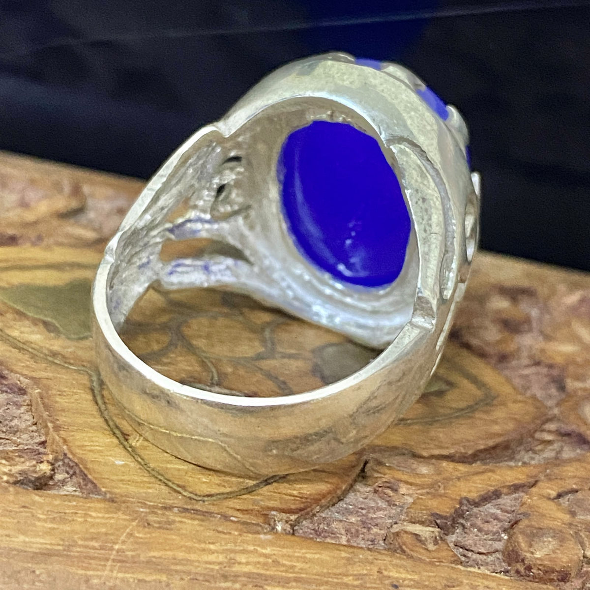 Massive 925 Sterling Silver Men's Ring - Handcrafted Natural Yemeni Blue Agate Aqeeq Middle Eastern Fine Jewelry