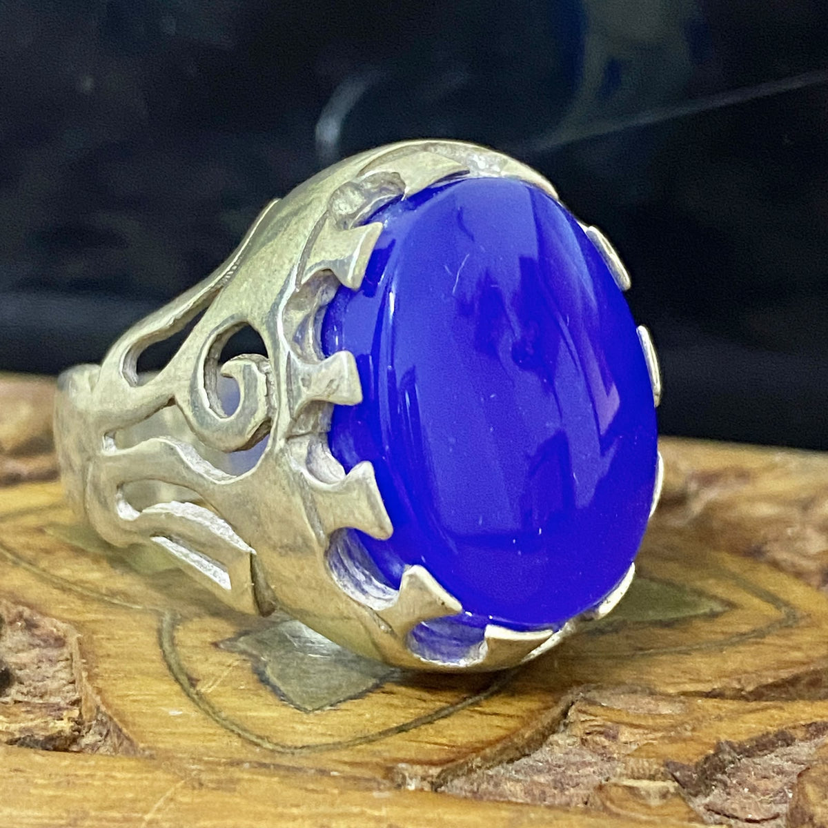 Massive 925 Sterling Silver Men's Ring - Handcrafted Natural Yemeni Blue Agate Aqeeq Middle Eastern Fine Jewelry