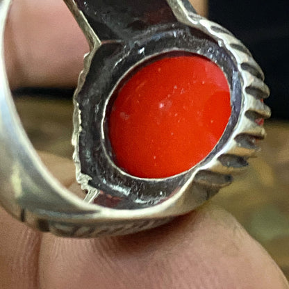 Handcrafted 925 Sterling Silver Men’s Ring – Middle Eastern Natural Red Coral & Aqeeq | Luxury Heritage Fine Jewelry