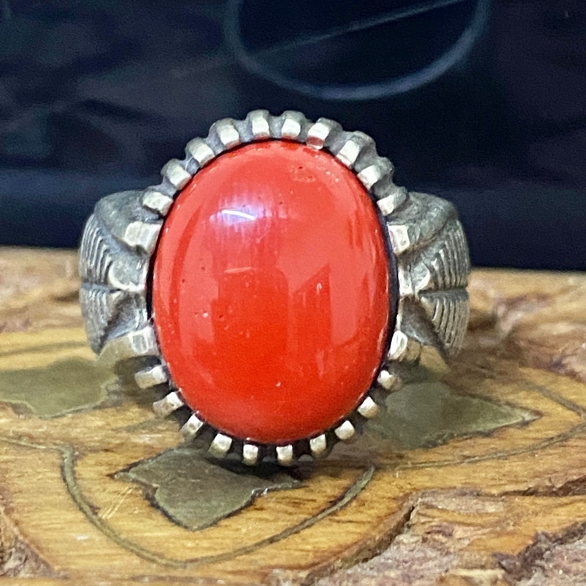 Handcrafted 925 Sterling Silver Men’s Ring – Middle Eastern Natural Red Coral & Aqeeq | Luxury Heritage Fine Jewelry