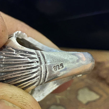 Luxury Natural Yemeni Juzaz Aqeeq Men's Ring, Authentic Layered Banded Agate, Solid 925 Sterling Silver, Vintage Style Fine Jewelry, Middle Eastern Artisan Craftsmanship