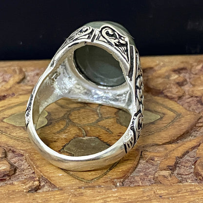 Natural Handcrafted 925 Sterling Silver Mens Ring Genuine Yemeni Baqirani Eye Aqate Gemstone Fine Jewelry Vintage Design