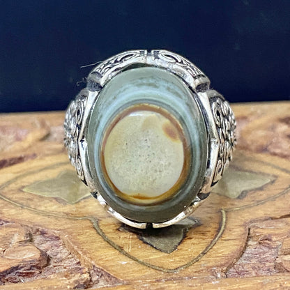 Natural Handcrafted 925 Sterling Silver Mens Ring Genuine Yemeni Baqirani Eye Aqate Gemstone Fine Jewelry Vintage Design
