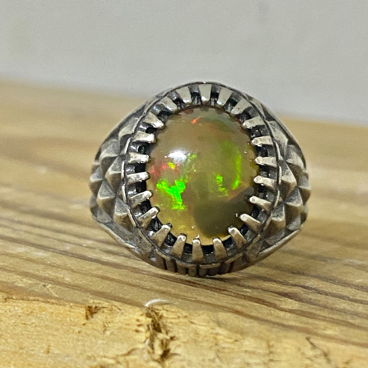 Natural Multi-Color Fire Opal Mens Ring | Genuine Full Fire Opal 925 Sterling Silver Handcrafted Vintage Fine Jewelry