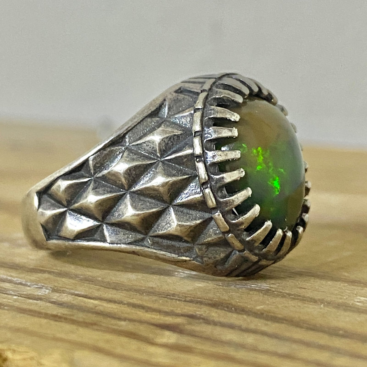 Natural Multi-Color Fire Opal Mens Ring | Genuine Full Fire Opal 925 Sterling Silver Handcrafted Vintage Fine Jewelry