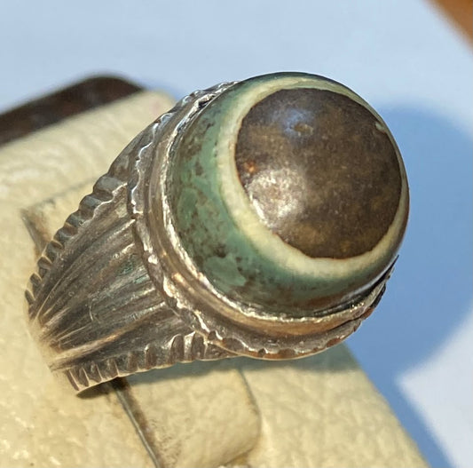 vintage Yemeni Agate Aqeeq Mens Ring 925 Sterling Silver Natural middle eastern jewelry
