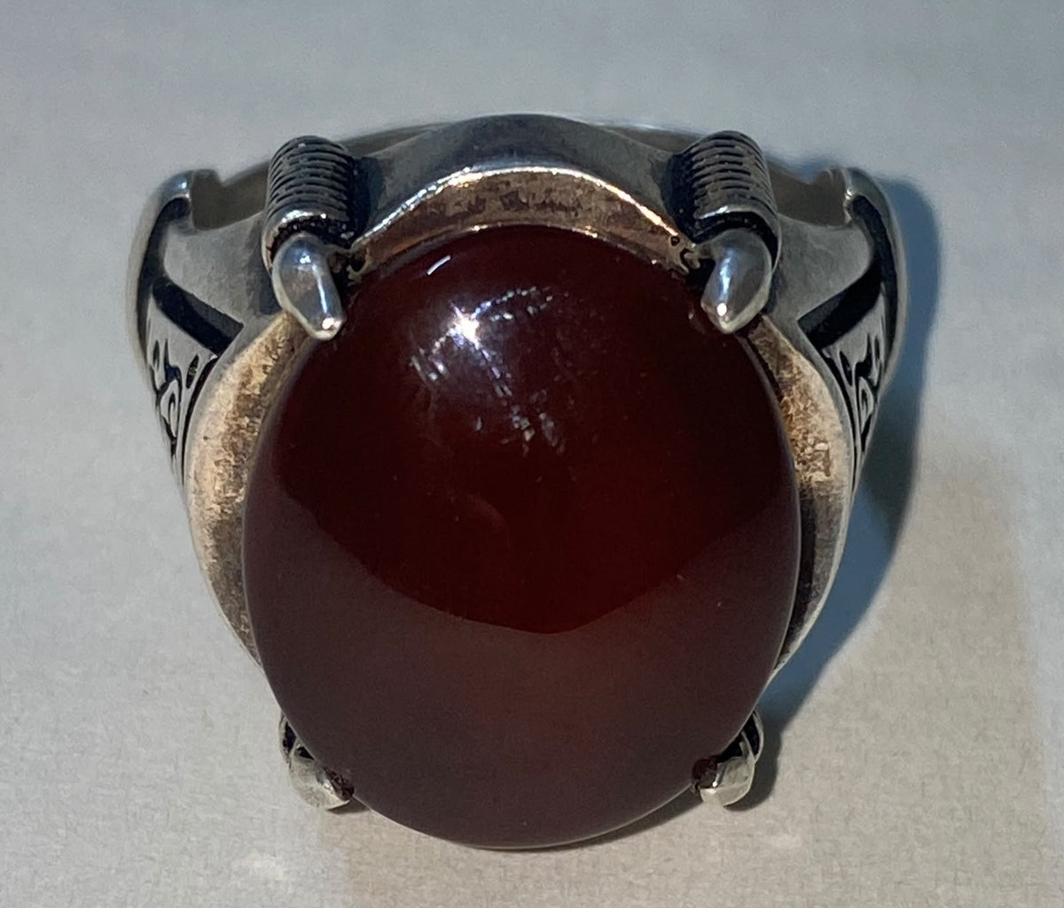 925 sterling silver mens ring natural yemen kepdy agate aqeeq عقيق كبدي يماني