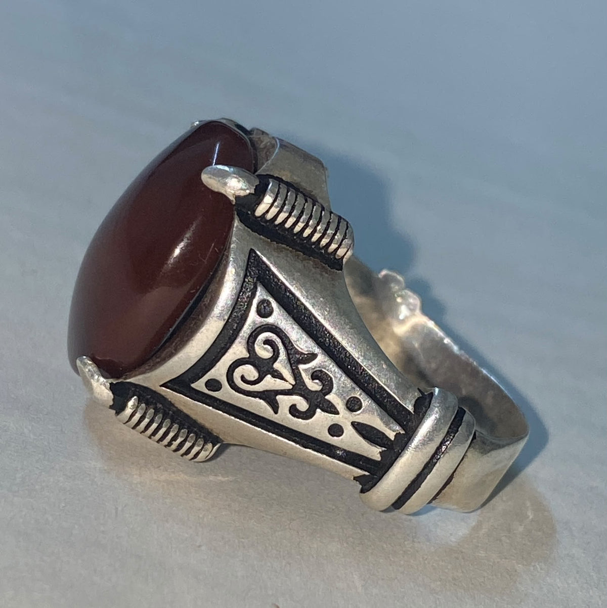 925 sterling silver mens ring natural yemen kepdy agate aqeeq عقيق كبدي يماني