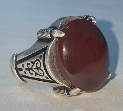 925 sterling silver mens ring natural yemen kepdy agate aqeeq عقيق كبدي يماني