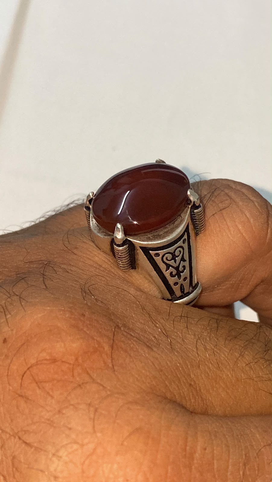 925 sterling silver mens ring natural yemen kepdy agate aqeeq عقيق كبدي يماني