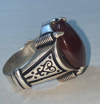 925 sterling silver mens ring natural yemen kepdy agate aqeeq عقيق كبدي يماني