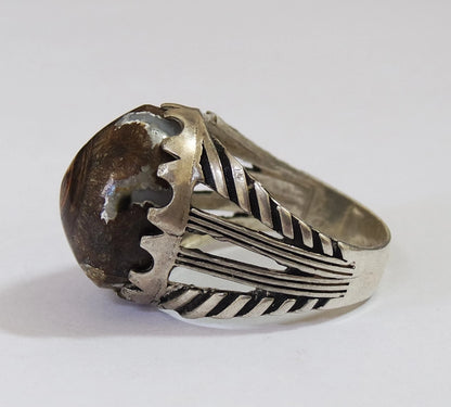 925 Sterling Silver Mens Ring Natural Yemeni Eye Agate Aqeeq dawoudi عقيق داودي