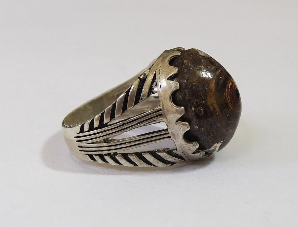 925 Sterling Silver Mens Ring Natural Yemeni Eye Agate Aqeeq dawoudi عقيق داودي