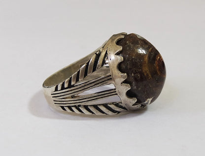 925 Sterling Silver Mens Ring Natural Yemeni Eye Agate Aqeeq dawoudi عقيق داودي