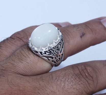 Natural Yemeni Moonstone 925 Sterling Silver Men's Ring Handcrafted Sizes 5-16