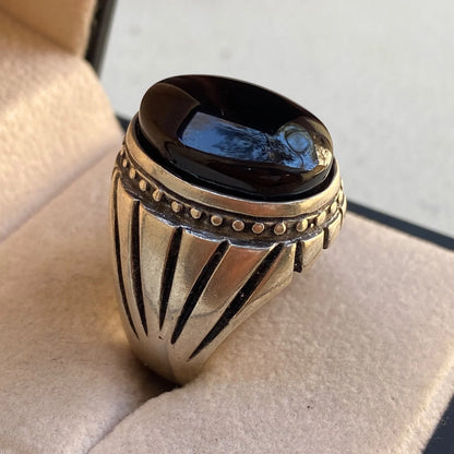 Genuine Yemeni Kapidy Liver Red Agate Mens Ring 925 Sterling Silver عقيق كبدي