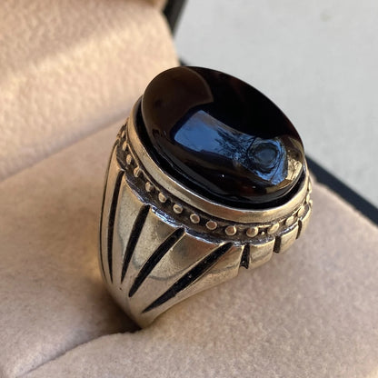 Genuine Yemeni Kapidy Liver Red Agate Mens Ring 925 Sterling Silver عقيق كبدي