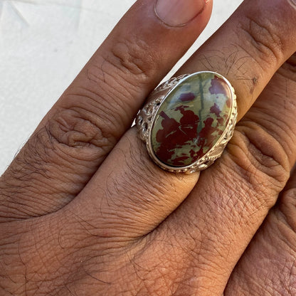 Big Stone Natural Yemeni Blood Red Agate Mens Ring 925 Sterling Silver
