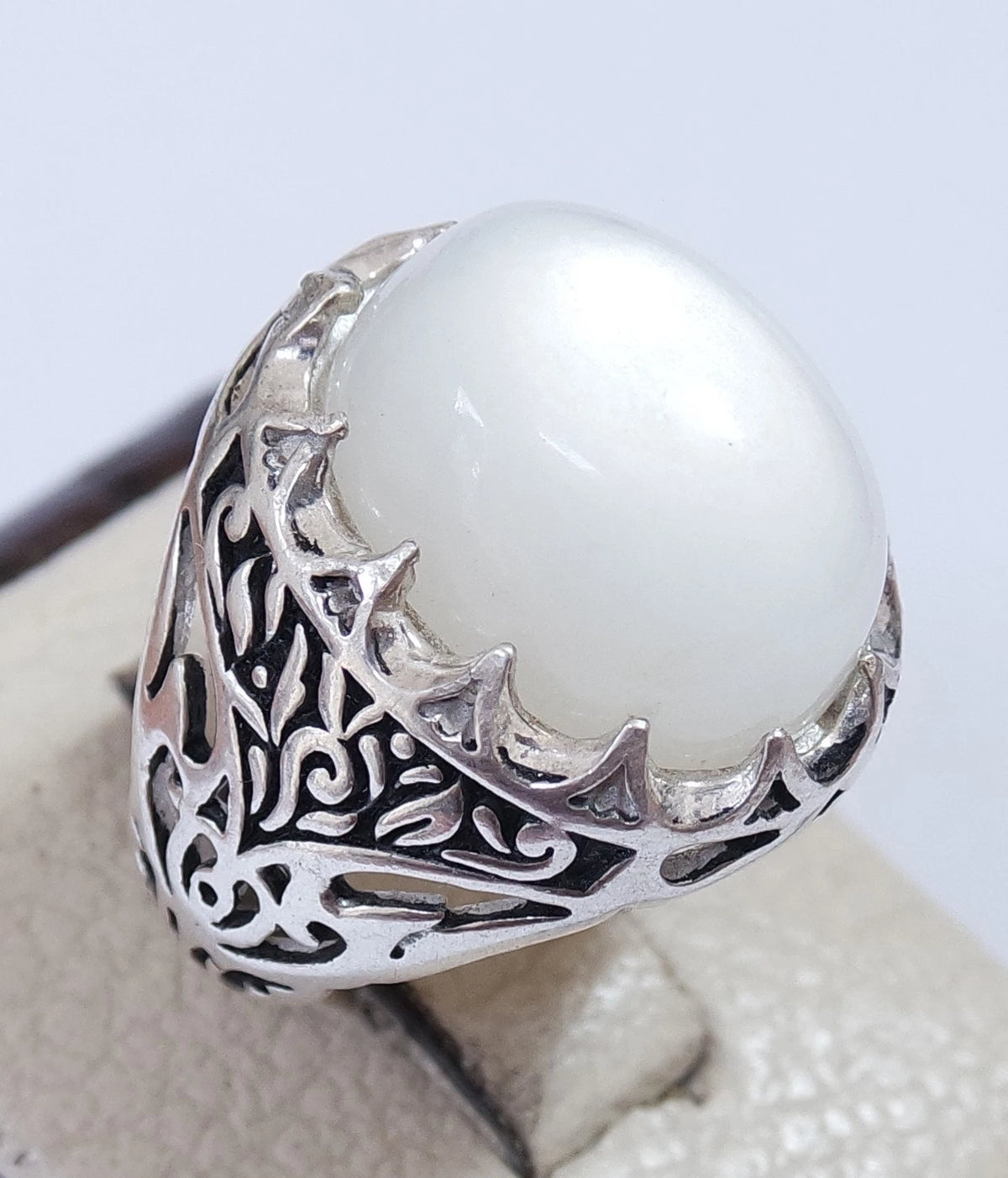 Natural Yemeni Moonstone 925 Sterling Silver Men's Ring Handcrafted Sizes 5-16