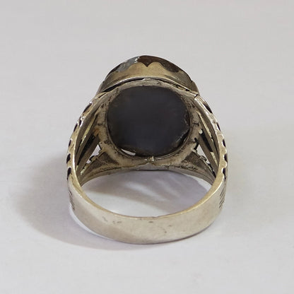 925 Sterling Silver Mens Ring Natural Yemeni Eye Agate Aqeeq dawoudi عقيق داودي