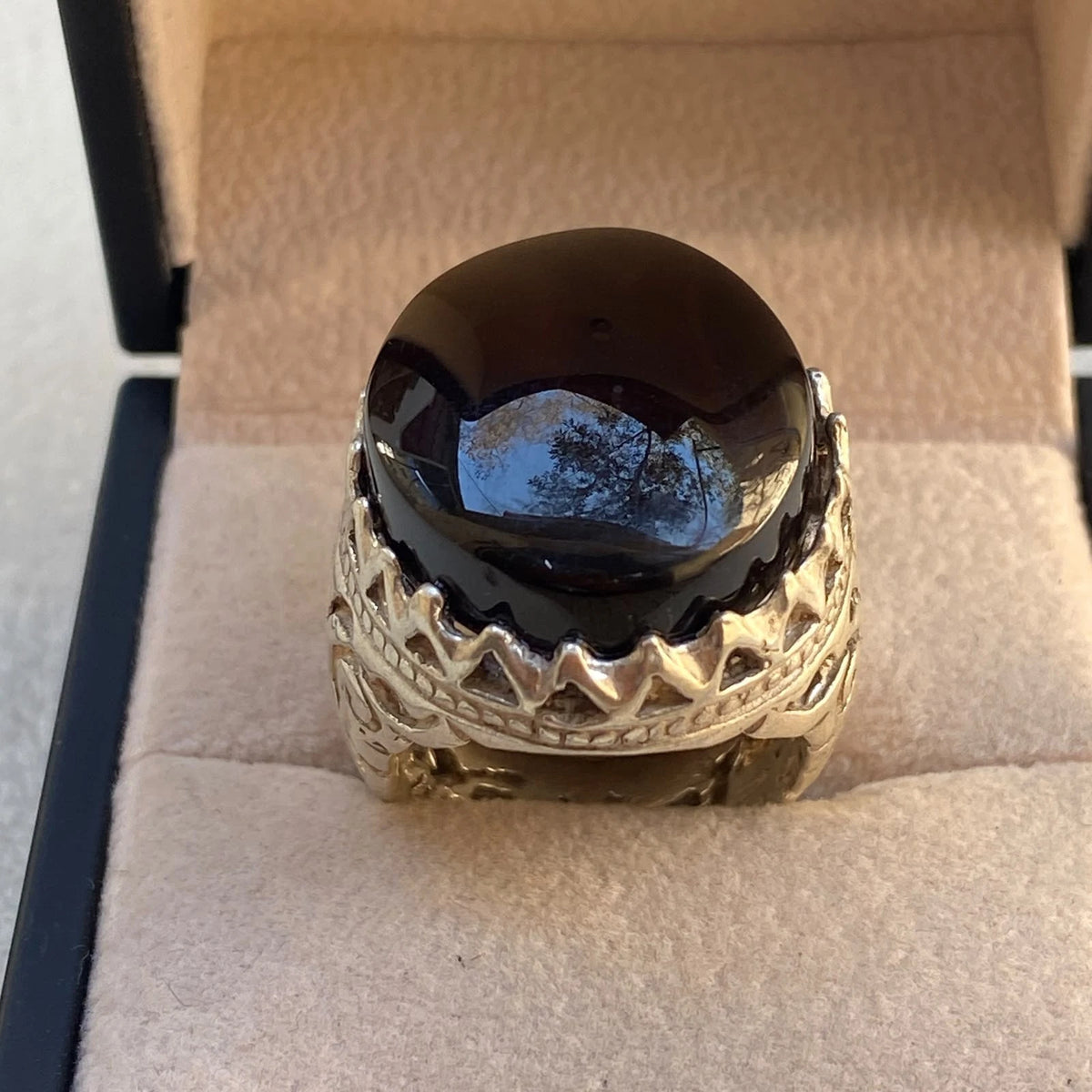 Genuine Yemeni Shefat Abed Black Agate Mens Ring | 925 Sterling Silver shefat abeed