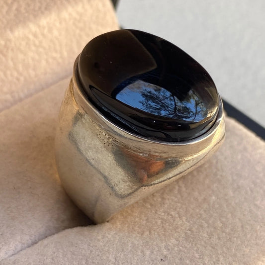 925 Sterling Silver Yemeni Black Agate Mens Ring | Genuine Kapidy Aqeeq