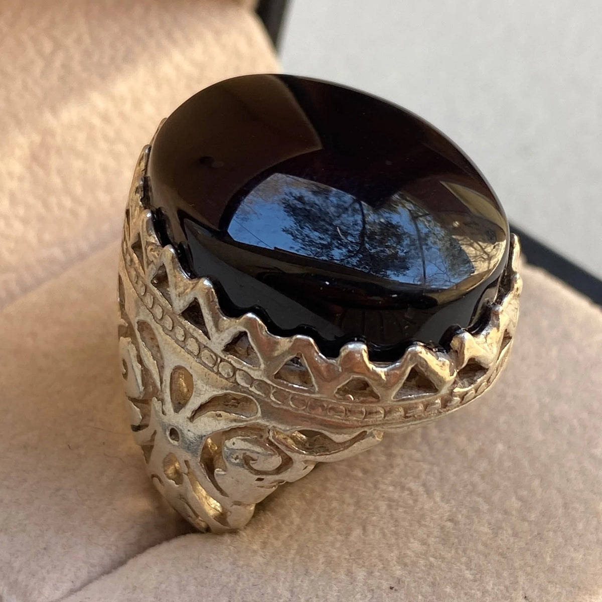 Genuine Yemeni Shefat Abed Black Agate Mens Ring | 925 Sterling Silver shefat abeed
