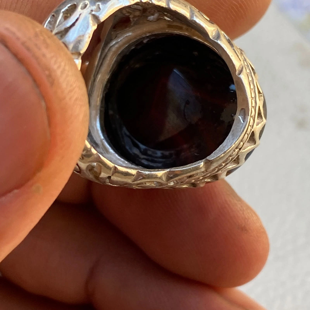 Genuine Yemeni Shefat Abed Black Agate Mens Ring | 925 Sterling Silver shefat abeed