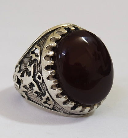 Natural Yemeni Black and White Banded Agate Mens Ring | 925 Sterling Silver جزع بقراني (Copy)