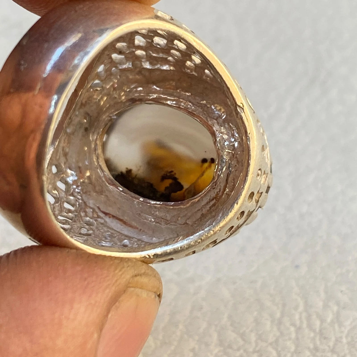 Natural Yemeni Agate Mens Ring | Oval Gemstone 925 Sterling Silver Gift for Him