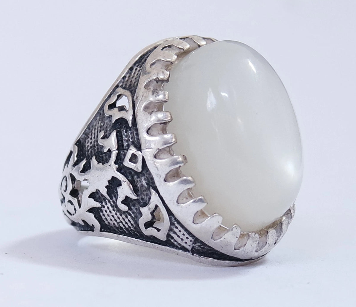Natural Yemeni Moonstone Gemstone 925 Sterling Silver Men's Ring