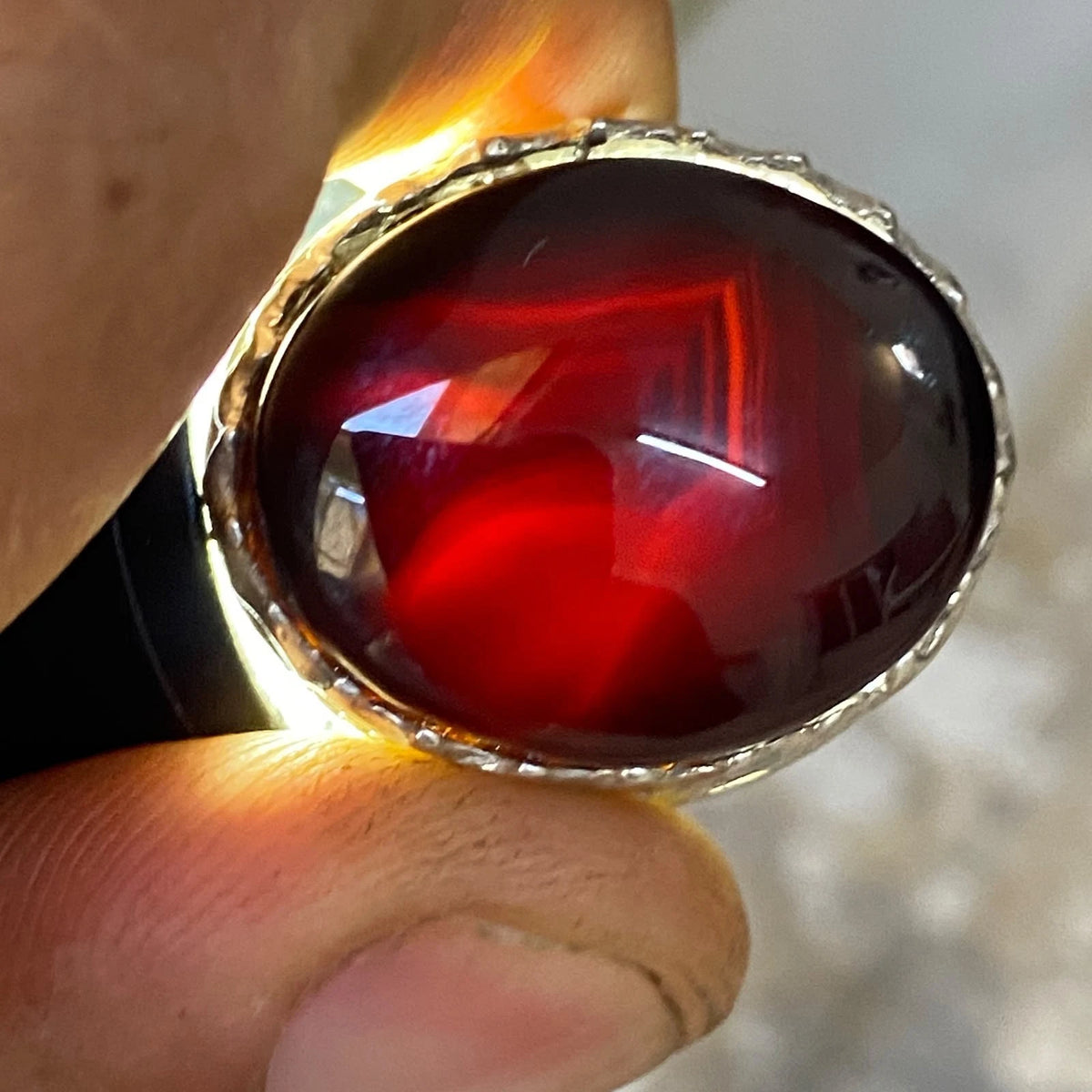 Genuine Yemeni Shefat Abed Black Agate Mens Ring | 925 Sterling Silver shefat abeed