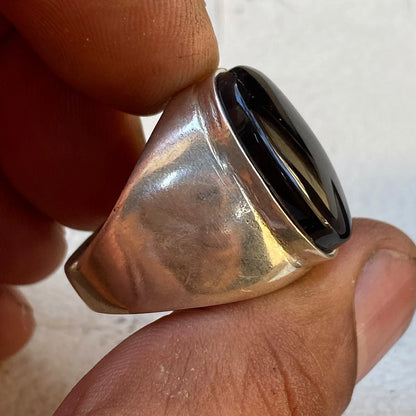 925 Sterling Silver Yemeni Black Agate Mens Ring | Genuine Kapidy Aqeeq