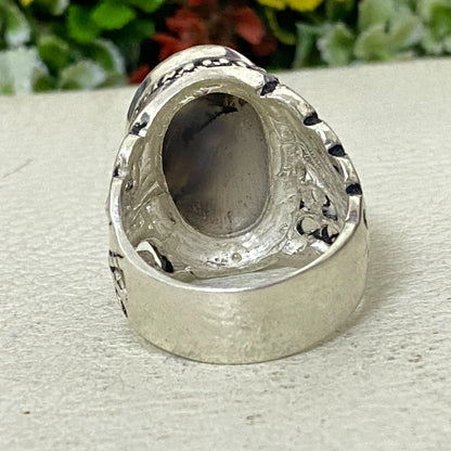 wow sterling silver 925 mens ring yemen picture agate aqeeq عقيق مصور يماني نادر