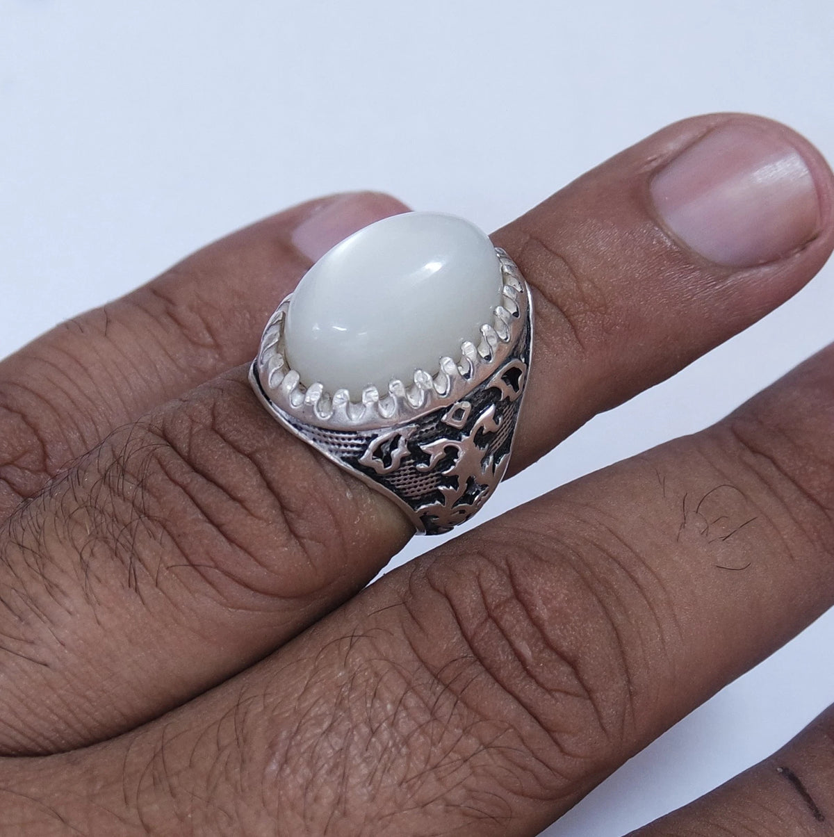Natural Yemeni Moonstone Gemstone 925 Sterling Silver Men's Ring