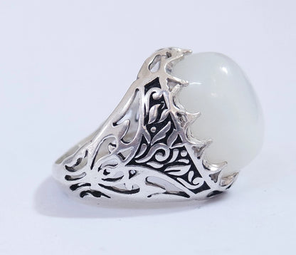 Natural Yemeni Moonstone 925 Sterling Silver Men's Ring Handcrafted Sizes 5-16