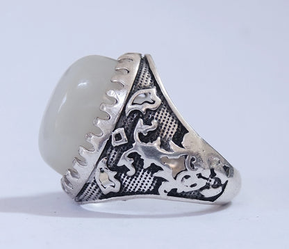 Natural Yemeni Moonstone Gemstone 925 Sterling Silver Men's Ring