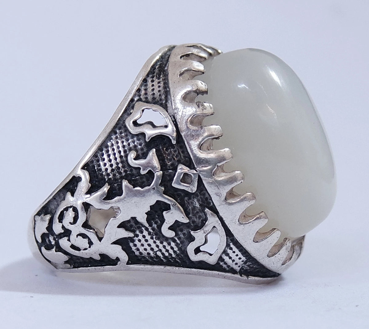 Natural Yemeni Moonstone Gemstone 925 Sterling Silver Men's Ring