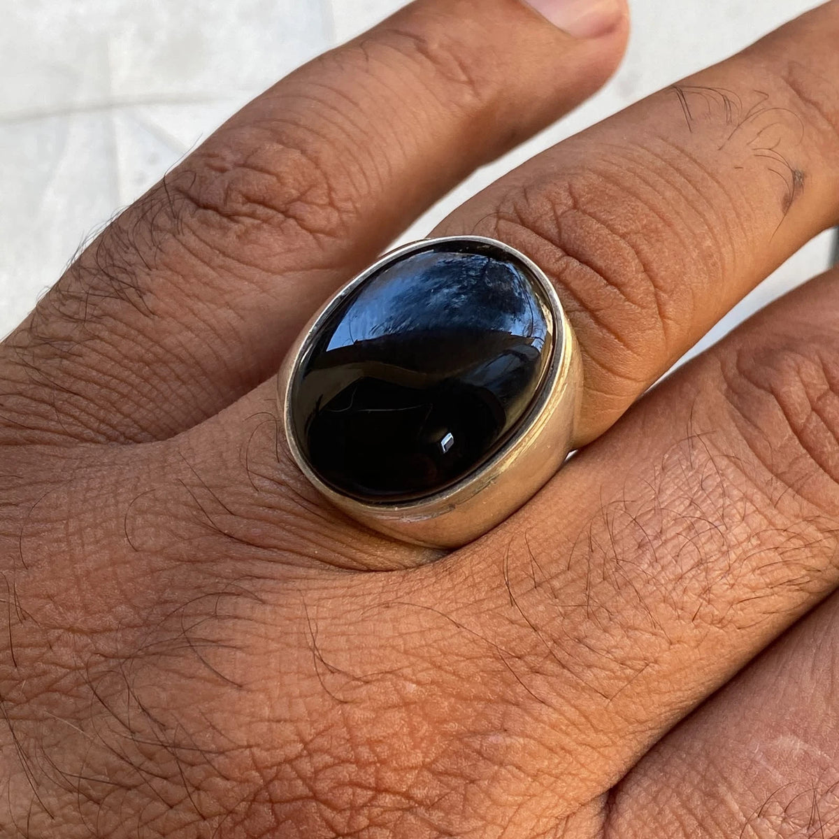 925 Sterling Silver Yemeni Black Agate Mens Ring | Genuine Kapidy Aqeeq