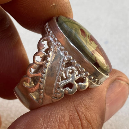 Big Stone Natural Yemeni Blood Red Agate Mens Ring 925 Sterling Silver