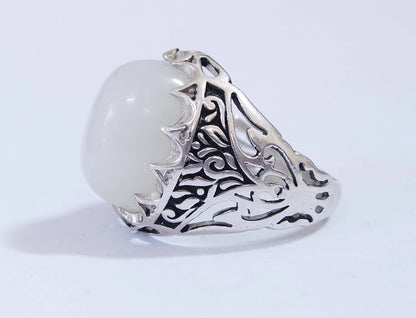 Natural Yemeni Moonstone 925 Sterling Silver Men's Ring Handcrafted Sizes 5-16