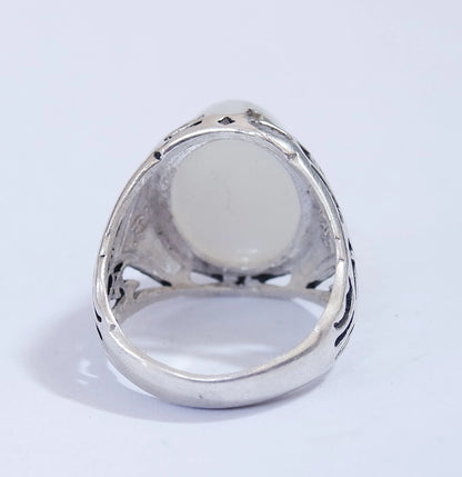 Natural Yemeni Moonstone 925 Sterling Silver Men's Ring Handcrafted Sizes 5-16