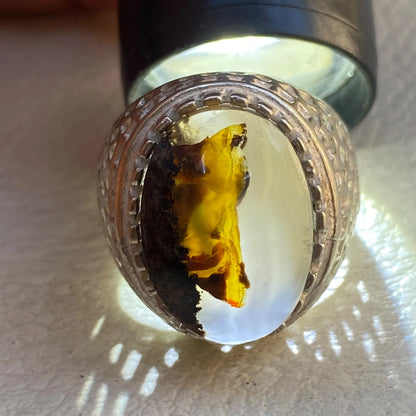 Natural Yemeni Agate Mens Ring | Oval Gemstone 925 Sterling Silver Gift for Him