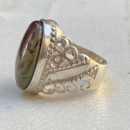 Big Stone Natural Yemeni Blood Red Agate Mens Ring 925 Sterling Silver