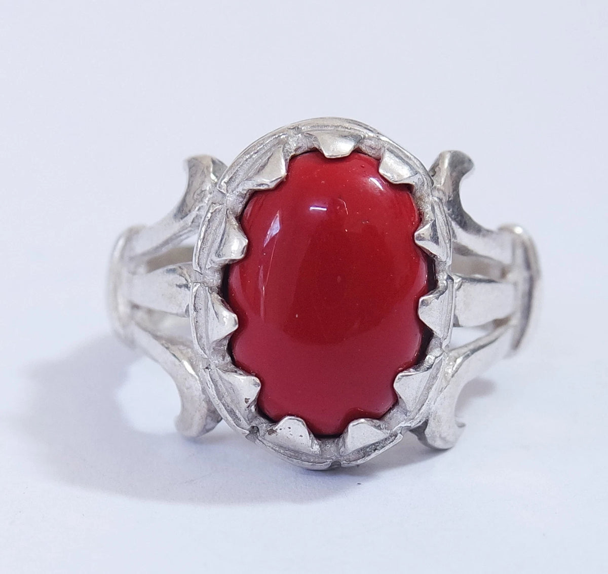 Natural Yemeni Red Coral Mens Ring | Vintage Middle Eastern 925 Sterling Silver